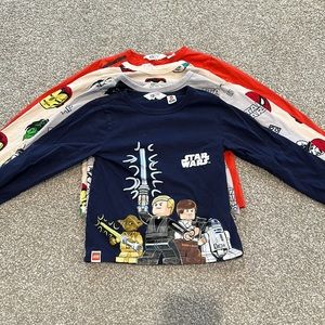 Little boy Avengers and Lego Star Wars graphic long sleeve T-shirts bundle.